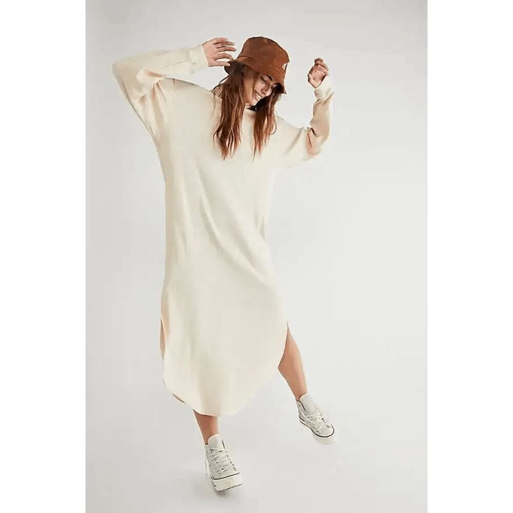 Free People Beach Natural Cream Georgie Midi Sweater Dress Women's Size Small
